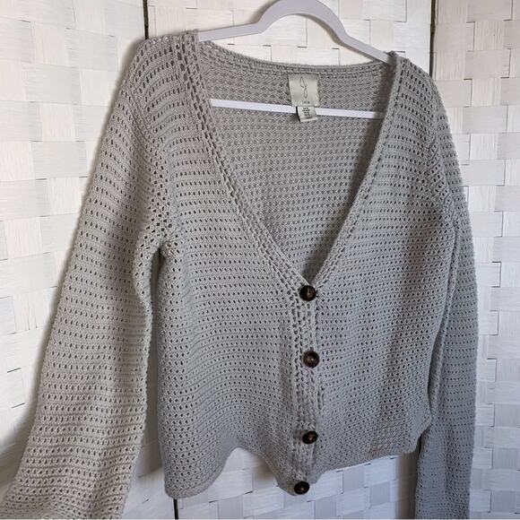 Joie Open Weave Crochet Knit Cardigan Sweater In Gray Women’s Size Medium - Picture 3 of 9